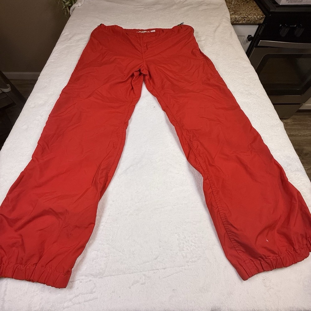Vintage LL Bean Womens Large Red Nylon Full Side Zip Wind Pants USA Made 2290 B